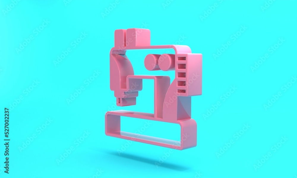 Pink Sewing machine icon isolated on turquoise blue background. Minimalism concept. 3D render illustration