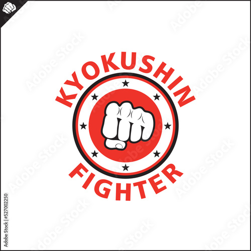 Emblem of kyokushin karate power fist . Vector.