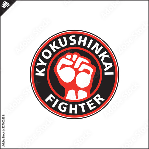 Emblem of kyokushin karate power fist . Vector.