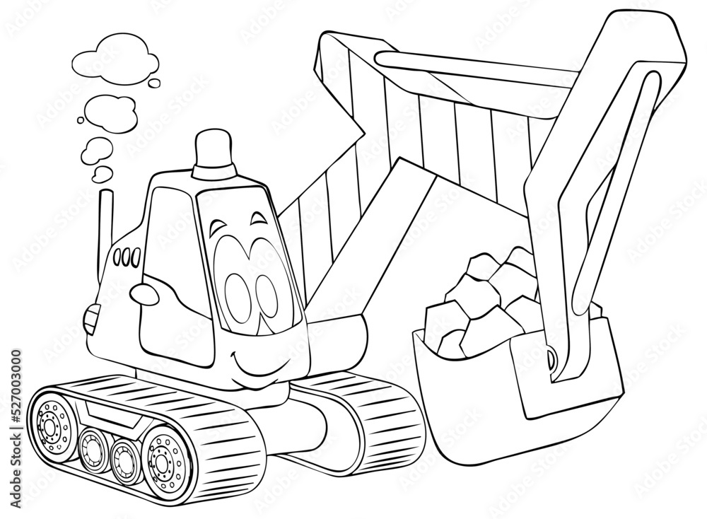 Cartoon excavator for coloring page. Stock Vector | Adobe Stock