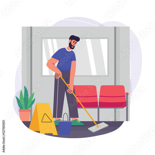 Male sweeper doing work at office