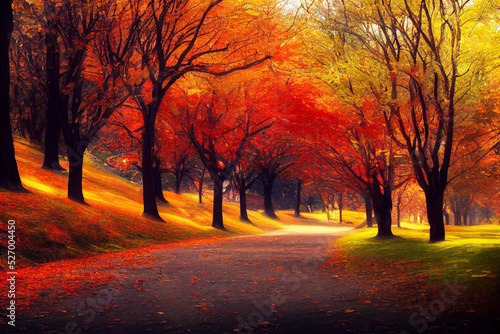 3D Illustration, selective focused, blurred, colorful fall forest landscape hd wallpaper.