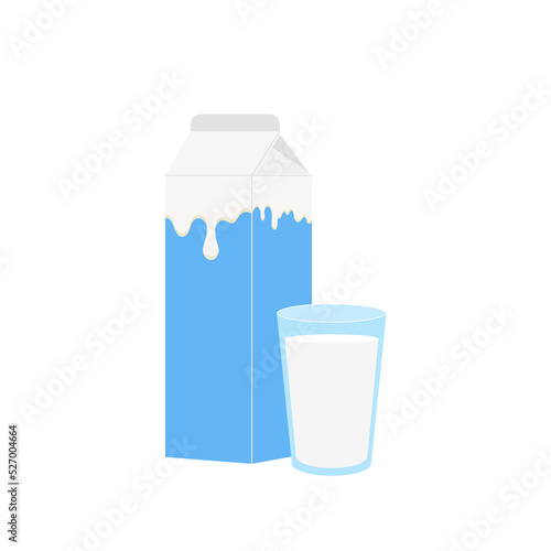 milk packing, glass of milk on white,dairy products background. Icon,Vector,illustration cartoon style. photo