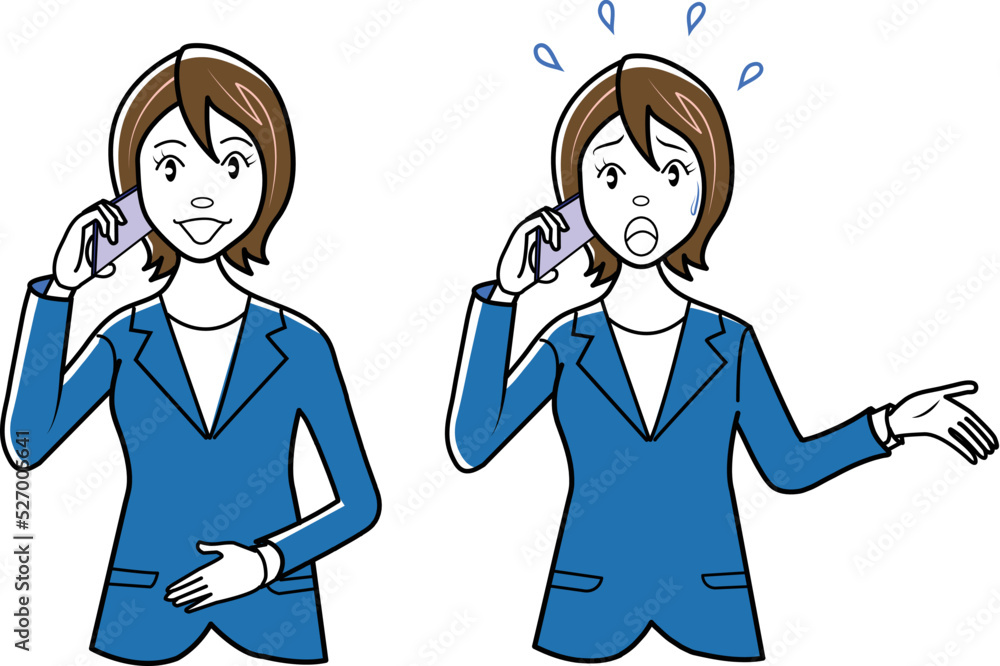 携帯電話をかけるビジネスマン、ビジネスウーマン