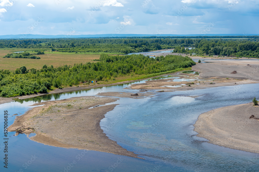 Panoramic view from Shestakovsky Yar on the Kiya River Panoramic view from Shestakovsky Yar on the Kiya River