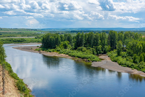 Panoramic view from Shestakovsky Yar on the Kiya River, Kemerovo region-Kuzbass