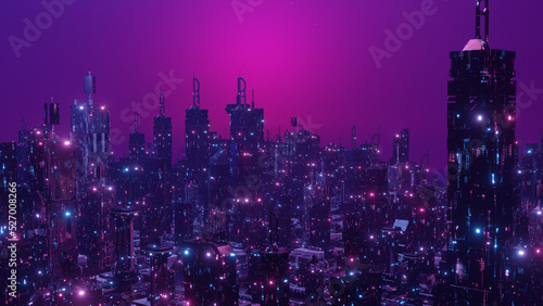 Downtown District Glowing Neon Town Banner Background 3d Illustration