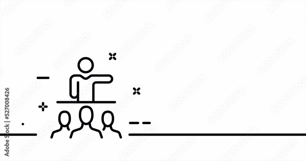 Classroom. Teacher, lecture, speech babble, lecturer, lesson, learning, student, education, conference. Study concept. One line drawing animation. Motion design. Animated technology logo. Video 4K Classroom. Teacher, lecture, speech babble, lecturer, lesson, learning, student, education, conference. Study concept. One line drawing animation. Motion design. Animated technology logo. Video 4K