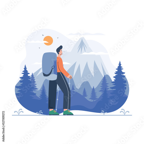 Boy climbing on mountain illustration Concept