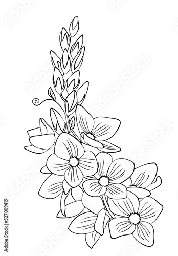 Flower corner. Element for coloring page. Cartoon style.