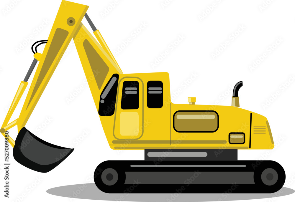 yellow excavator toy in cartoon style isolated on white yellow excavator toy in cartoon style isolated on white