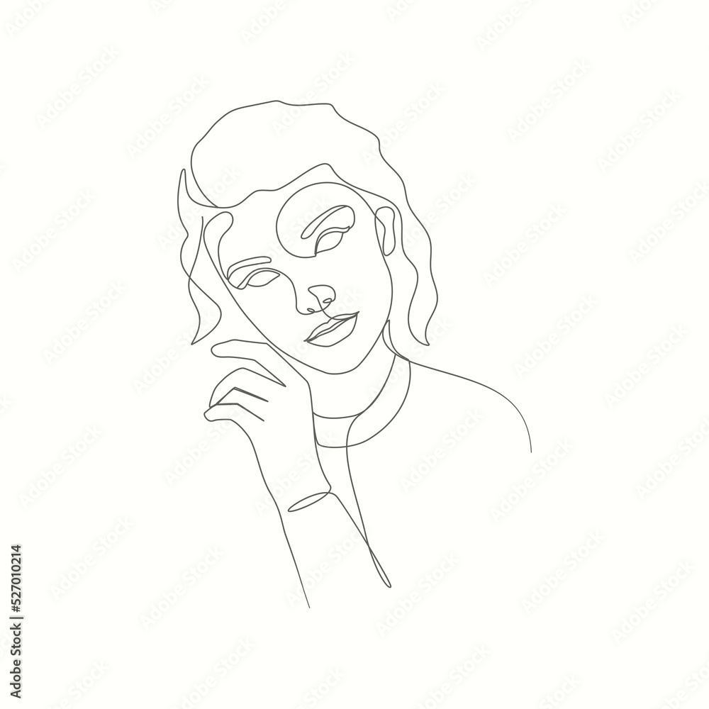 Abstract female art hands close to the girl's face one line art vector illustration Abstract female art hands close to the girl's face one line art vector illustration