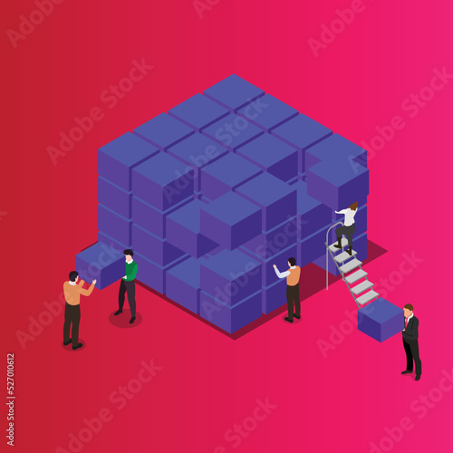 Smart data center, information storage system isometric 3d vector illustration concept for banner, website, illustration, landing page, flyer, etc.