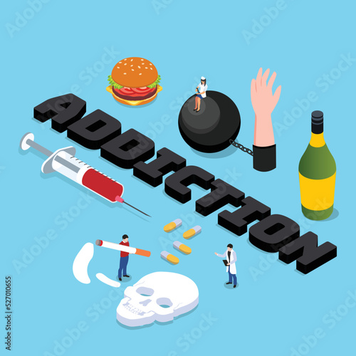 Unhealthy lifestyle and diet isometric 3d vector illustration concept for banner, website, illustration, landing page, flyer, etc.