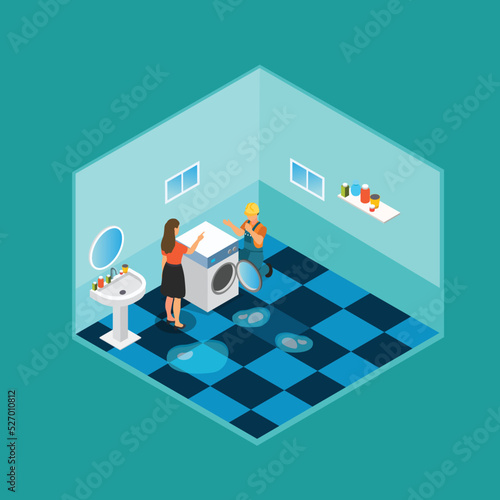 Fixing Broken Technics at Home isometric 3d vector illustration concept for banner, website, illustration, landing page, flyer, etc.