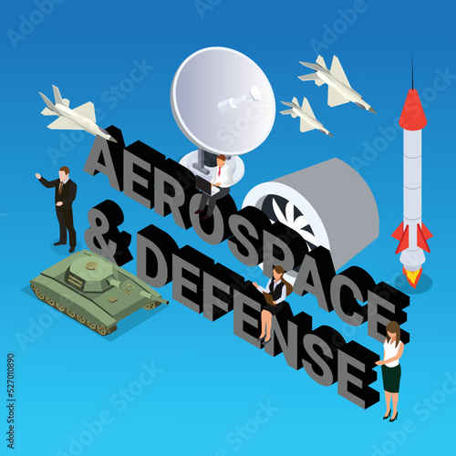 Aerospace and defence industry isometric 3d vector illustration concept for banner, website, illustration, landing page, flyer, etc.
