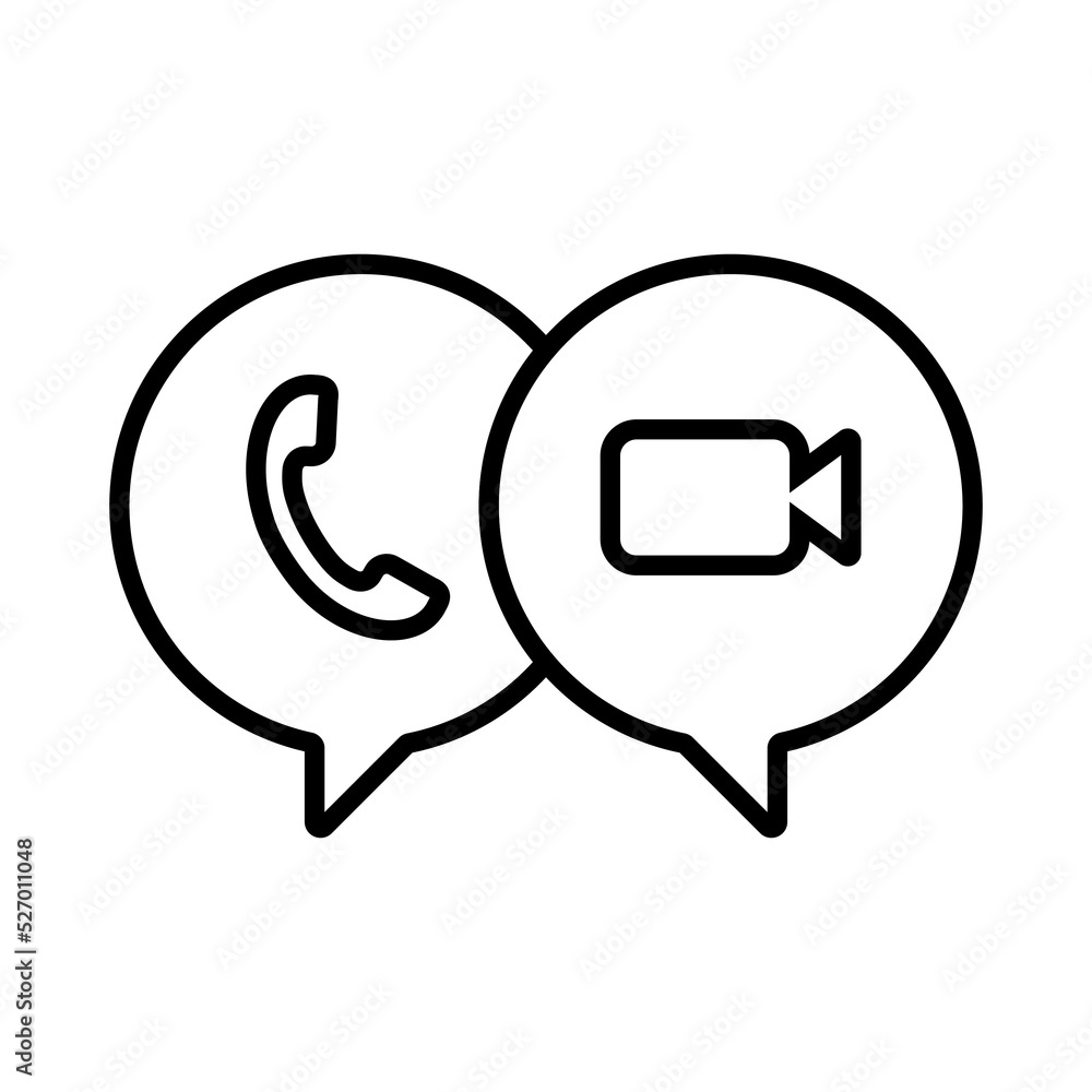call and video on bubble text icon design. simple video conference illustration in line art style. call and video on bubble text icon design. simple video conference illustration in line art style.