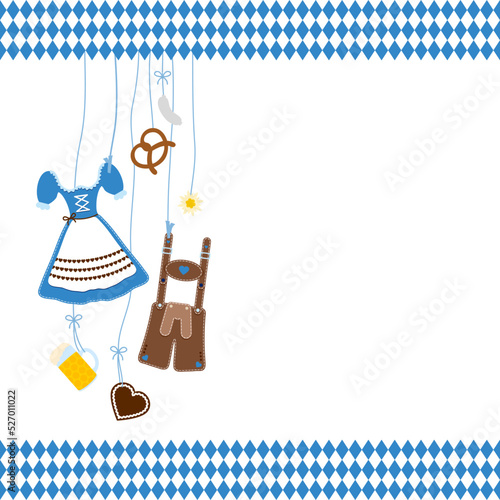 Links Hängende Oktoberfest Symbole Blau Braun Bordüre Rautenmuster