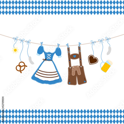 Horizontal Hängende Oktoberfest Symbole Blau Braun Bordüre Rautenmuster
