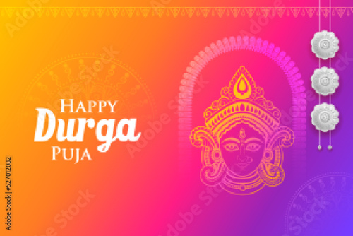 Goddess Durga Face in Happy Durga Puja Subh Navratri Indian religious festival background