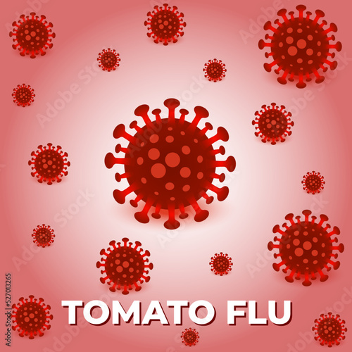 Tomato flu virus cells on red science background. Vector illustration