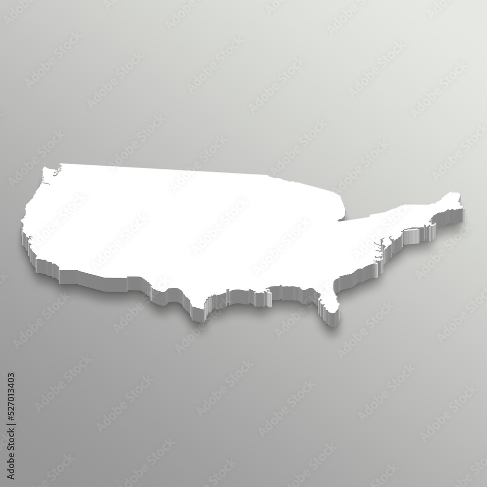 Illustration of 3d isometric white United States, USA map in white isolated background.