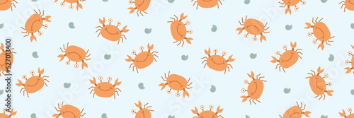 Crab and shell sea life ocean cartoon doodle pattern © waruntorn