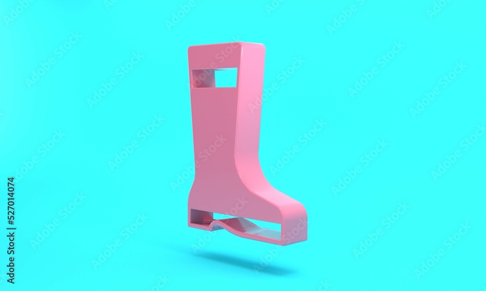 Pink Fishing boots icon isolated on turquoise blue background. Waterproof rubber boot. Gumboots for rainy weather, fishing, hunter, gardening. Minimalism concept. 3D render illustration Pink Fishing boots icon isolated on turquoise blue background. Waterproof rubber boot. Gumboots for rainy weather, fishing, hunter, gardening. Minimalism concept. 3D render illustration