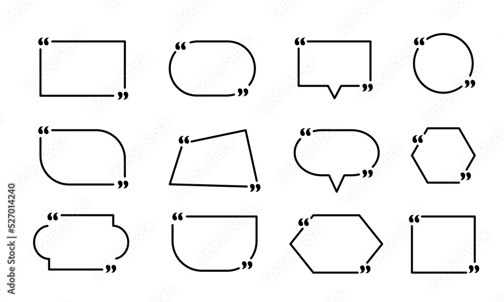 Obraz premium Quotation frame icon. Empty template for information, quotation bubble, symbols. Vector illustration.