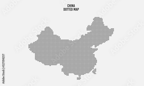 Black halftone dotted china map vector illustration on light grey background