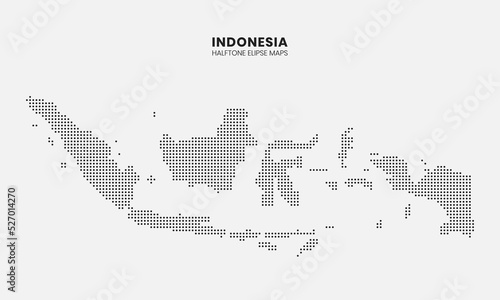 Black halftone dotted indonesia map design with light background
