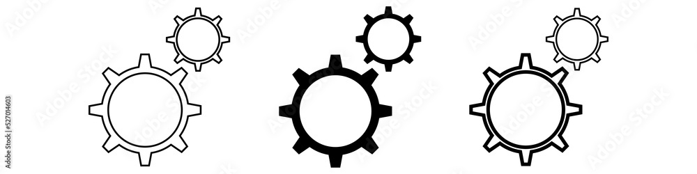 Big and little gears symbol on white background. Cogwheel vector set.
