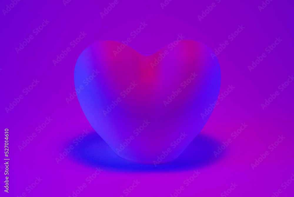 pink and purple heart with blue sides on pink background and blue shadow