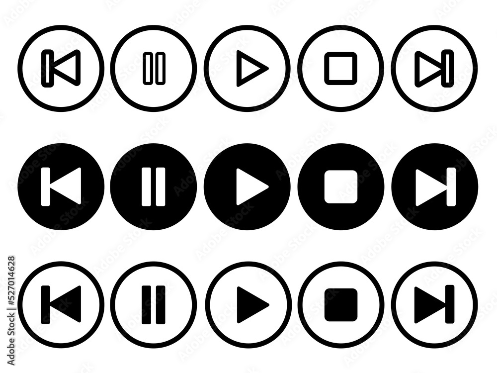 Set of media player isolated element. Vector icons. Design media player symbol. Set of media player isolated element. Vector icons. Design media player symbol.