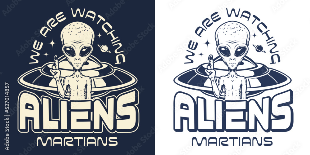 Alien Martian element monochrome vintage