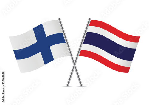 Finland and Thailand crossed flags. Finnish and Thai flags on white background. Vector icon set. Vector illustration.