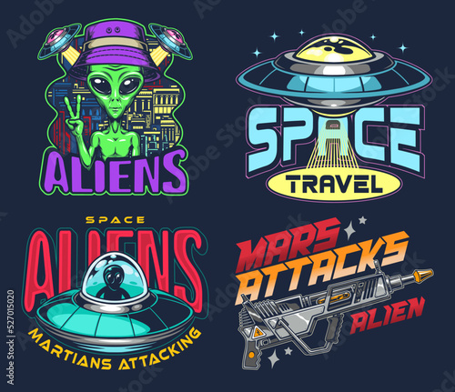 Space alien set posters colorful