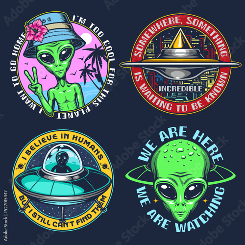 Space set vintage emblems colorful