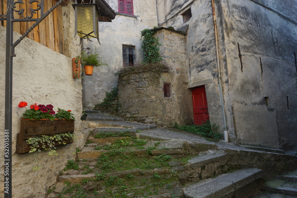 View of a glimpse of  street in the historic center of Careno, Como Lake