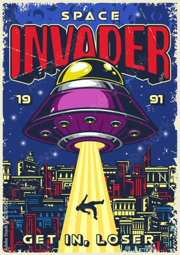 Space invader colorful flyer vintage