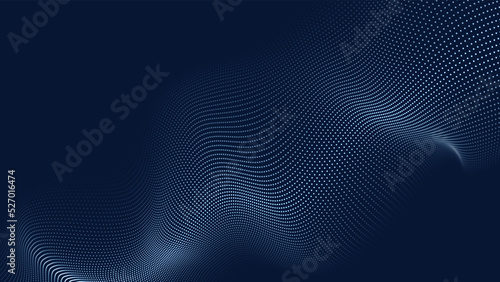 Abstract futuristic wave with moving dots. Flow of particles. Vector cyber technology illustration.