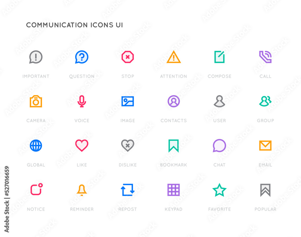 Communication User Interface (UI) Vector Icon Set. High Quality Minimal Lined Icons. Communication User Interface (UI) Vector Icon Set. High Quality Minimal Lined Icons.