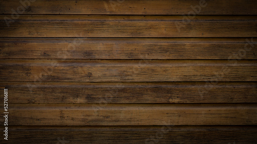 Fototapeta Naklejka Na Ścianę i Meble -  Old brown rustic dark grunge wooden timber wall or floor or table texture - wood background banner
