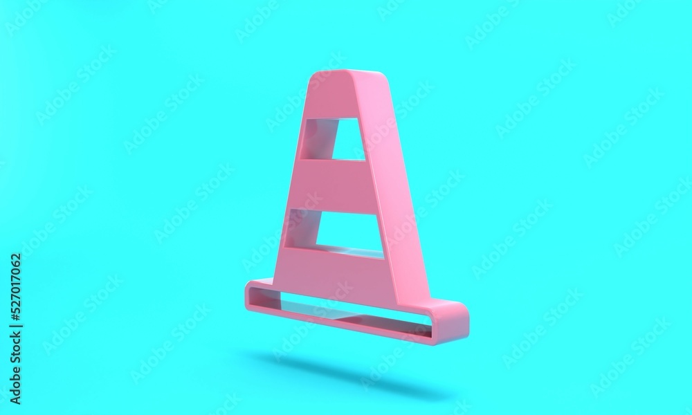 Pink Traffic cone icon isolated on turquoise blue background. Minimalism concept. 3D render illustration Pink Traffic cone icon isolated on turquoise blue background. Minimalism concept. 3D render illustration