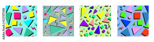 Set of Retro vintage 80s or 90s fashion style abstract pattern background. Good for textile fabric design, wrapping paper and website wallpapers.