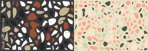 Set of Terrazzo Floor Texture. Classic italian floor composed of natural stone, granite, quartz, marble, glass and concrete. Seamless pattern.