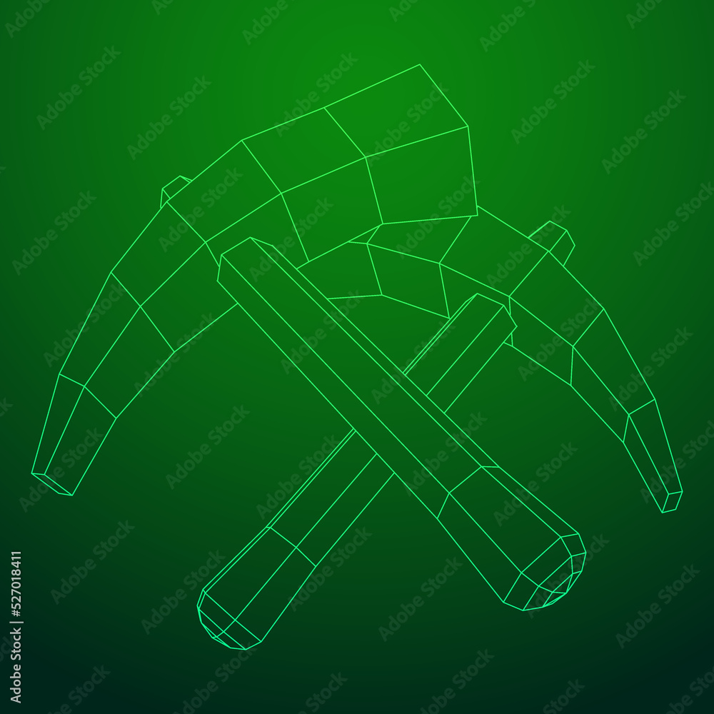Pickaxe for extraction. Miners hand tool. Wireframe vector illustration Pickaxe for extraction. Miners hand tool. Wireframe vector illustration