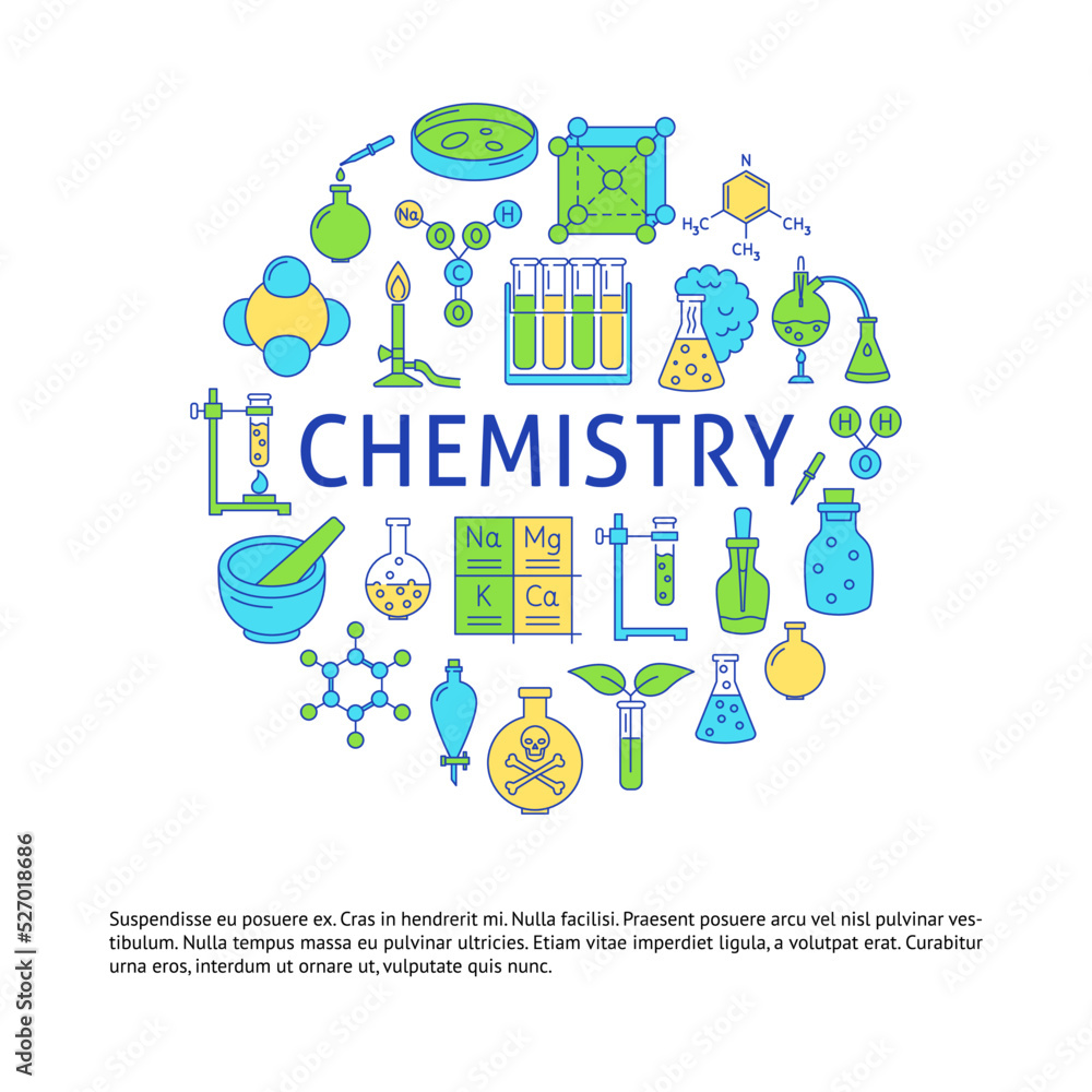 Chemistry science round poster in colored line style