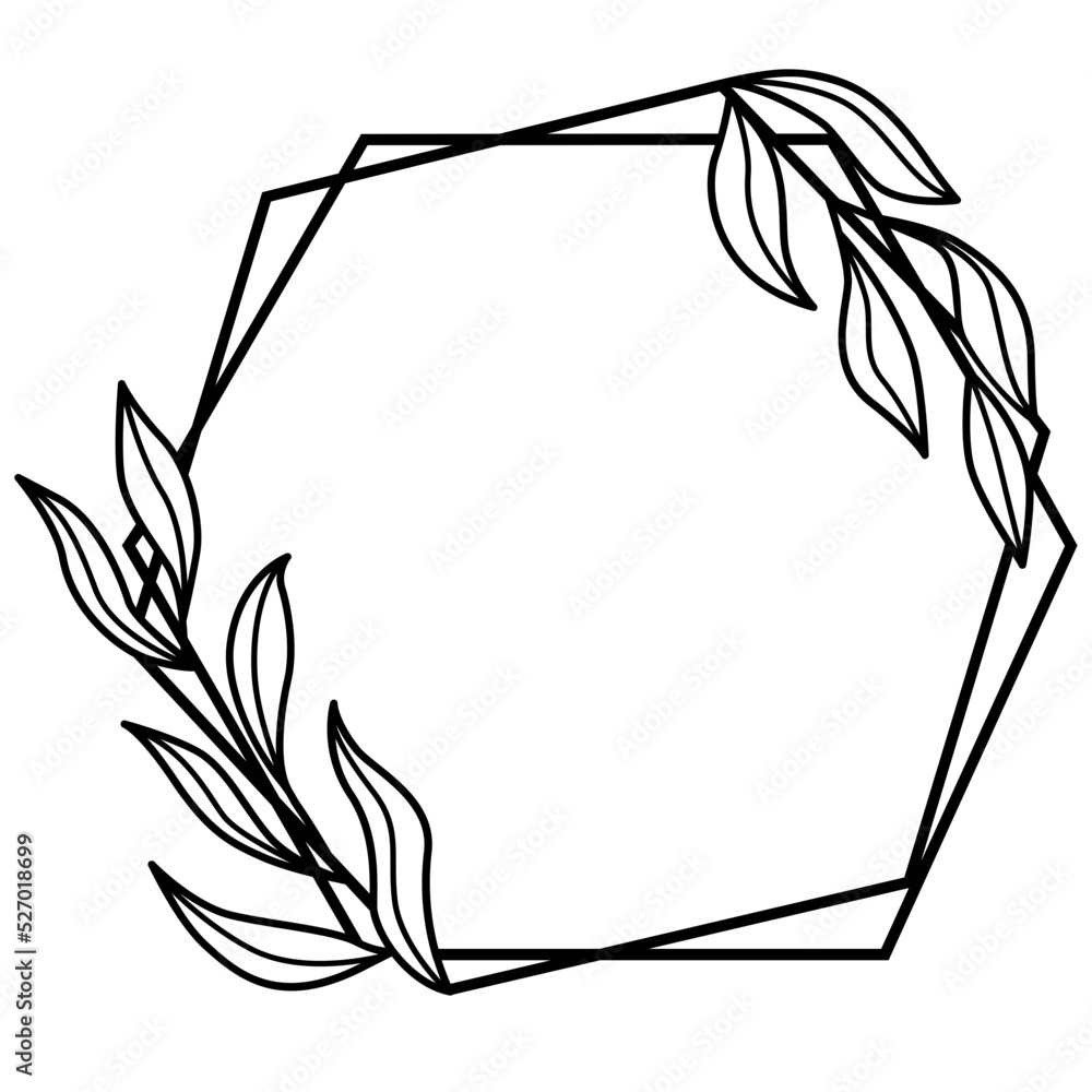 Leaves monogram frame svg, Hexagon border svg, Geometric leaf svg Stock  Vector