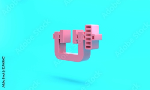 Pink Clamp and screw tool icon isolated on turquoise blue background. Locksmith tool. Minimalism concept. 3D render illustration